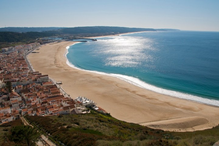 The view from the restaurant down on to the beach at Nazare