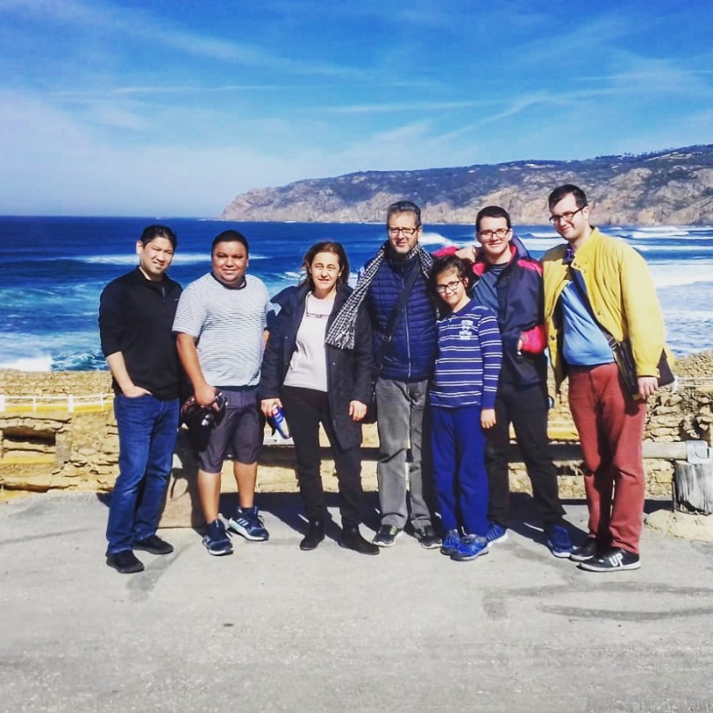 Tour group by Tagus River in Portugal